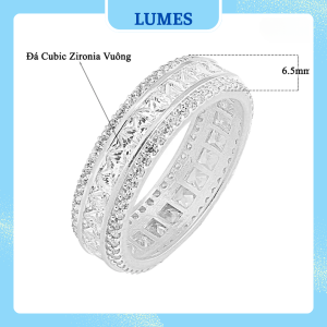 Nhẫn bạc nam đính đá CZ bản vuông hai hàng Lumes