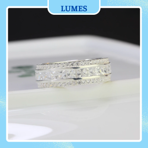 Nhẫn bạc nam đính đá CZ bản vuông hai hàng Lumes