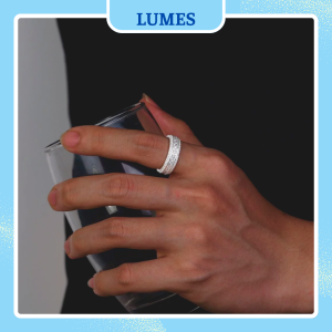 Nhẫn bạc nam đính đá CZ bản vuông hai hàng Lumes