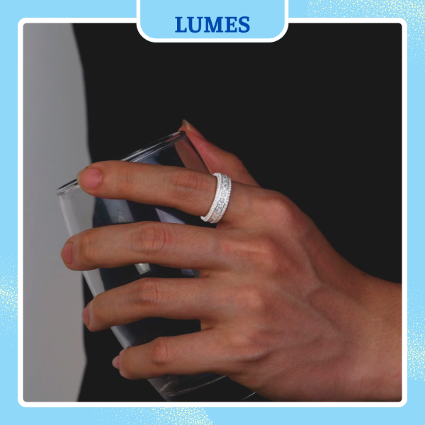 Nhẫn bạc nam đính đá CZ bản vuông hai hàng Lumes