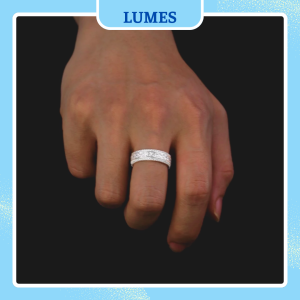 Nhẫn bạc nam đính đá CZ bản vuông hai hàng Lumes