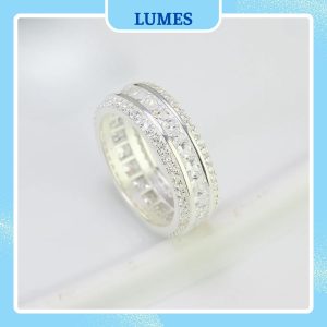 Nhẫn bạc nam đính đá CZ bản vuông hai hàng Lumes - NB02