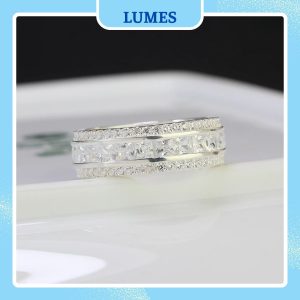Nhẫn bạc nam đính đá CZ bản vuông hai hàng Lumes - NB02