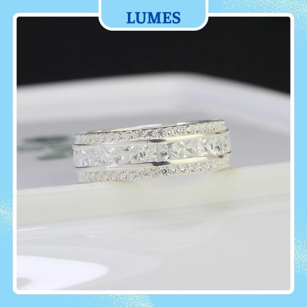 Nhẫn bạc nam đính đá CZ bản vuông hai hàng Lumes - NB02