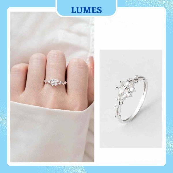 Nhẫn bạc nữ cỏ 4 lá đính đá may mắn Lumes - NB04