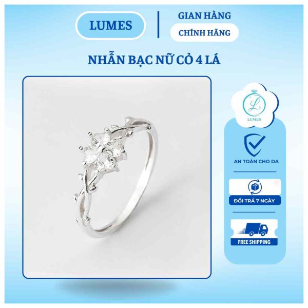 Nhẫn bạc nữ cỏ 4 lá đính đá may mắn Lumes - NB04